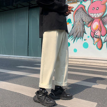 Cotton Wide-leg Jeans Men's Fashion Casual Solid Color Retro Jeans Men Streetwear Loose Hip-hop Straight Denim Pants Mens M-2XL aidase-shop